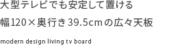 大型テレビでも安定して置ける 幅120×奥行き 39.5cmの広々天板